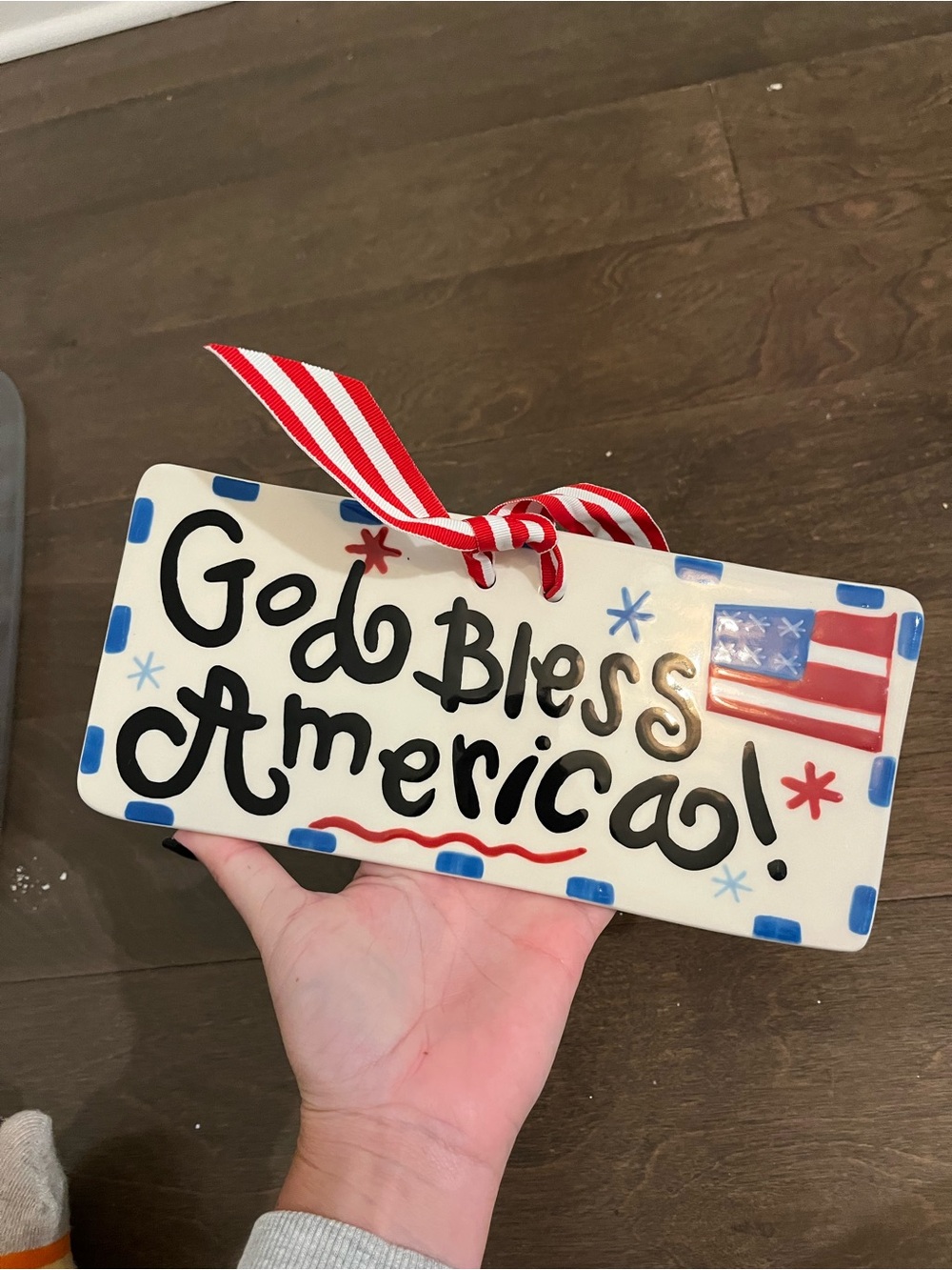 God Bless America Ceramic - Red, White & Blue Coton Colors Plaque